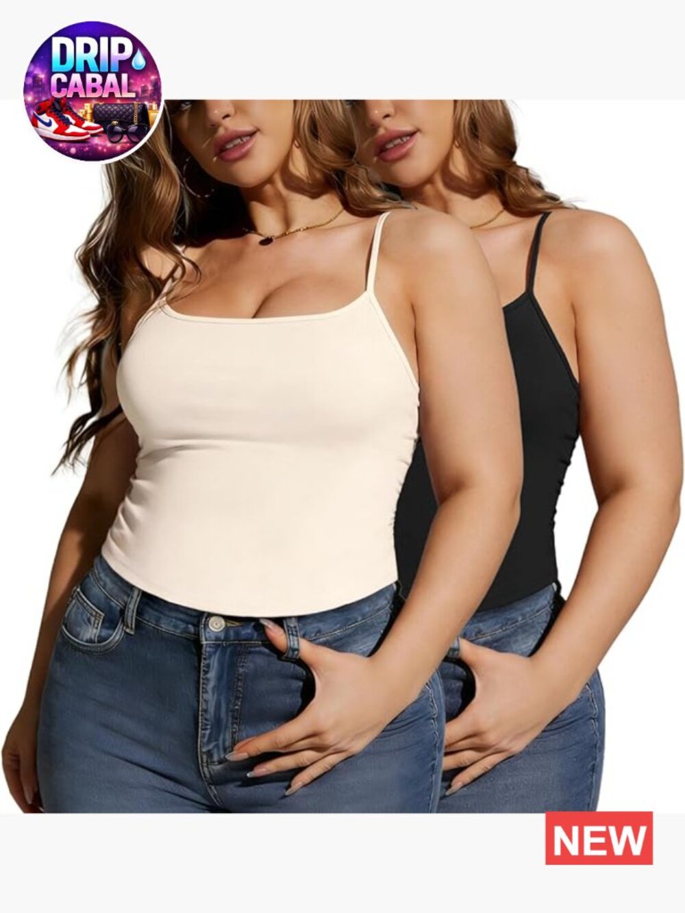 Women's Plus Size Camisole Tops 2-Pack Adjustable Spaghetti Straps